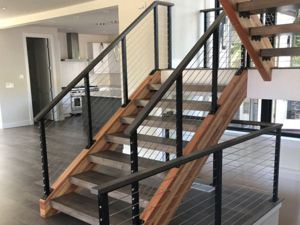 Indoor cable railing on stairway